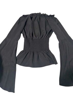 Black Smocked-Waist Off-Shoulder Top - Women